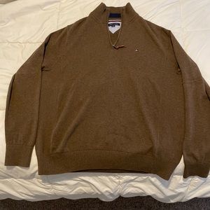 TOMMY HILFIGER 1/4 ZIP PULLOVER SWEATER BROWN MENS XL